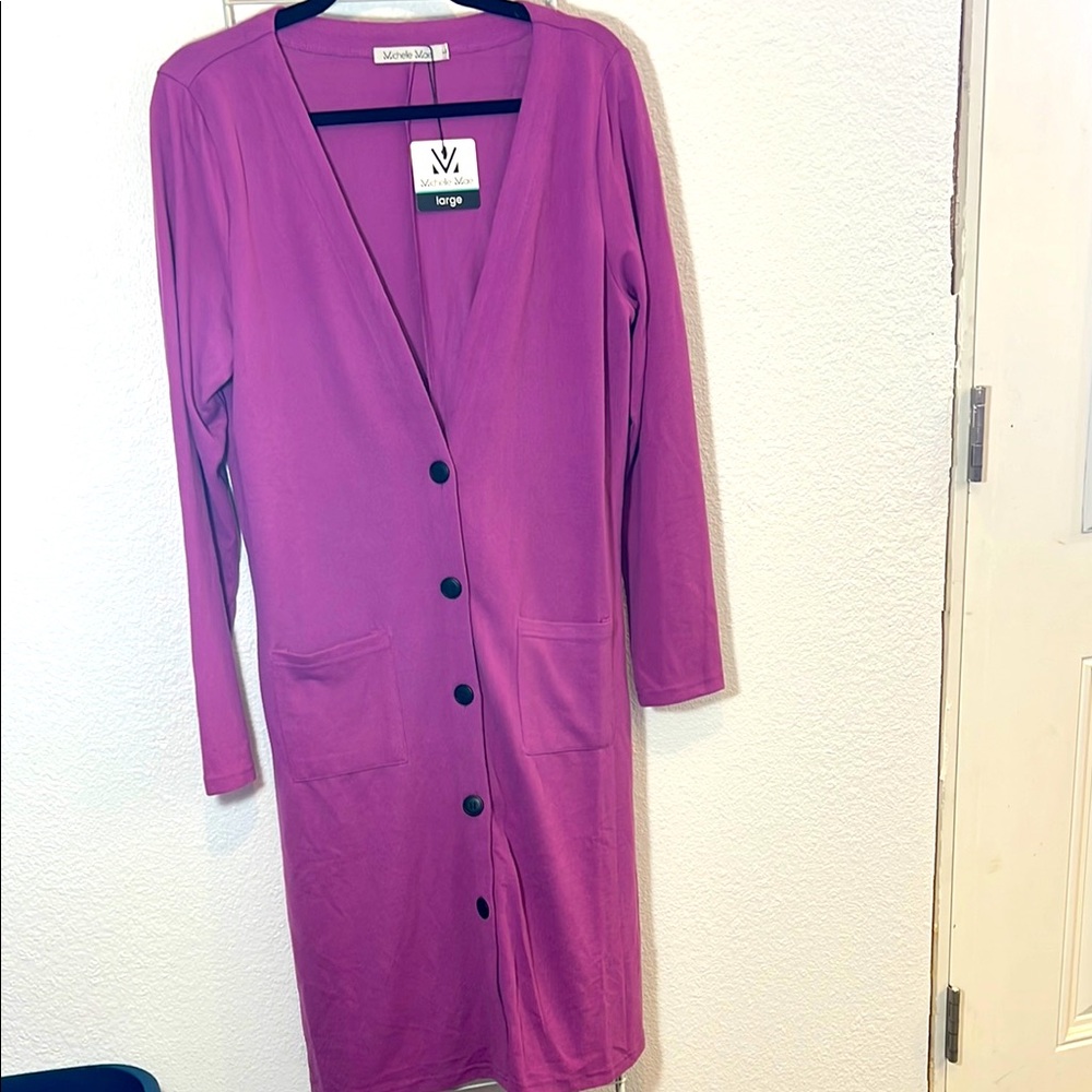 Long Cardigan with Black Buttons